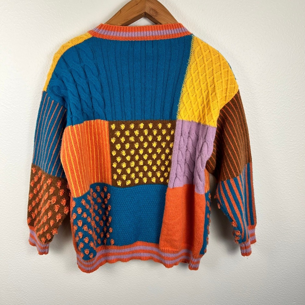 Cider Oversized Patchwork Sweater XL Whimsigoth Indie Granola Chunky Colorful 3D - Picture 5 of 10